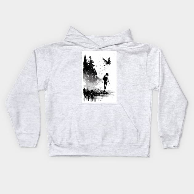 Man Skipping Rocks on an Inky Lake Kids Hoodie by TortillaChief